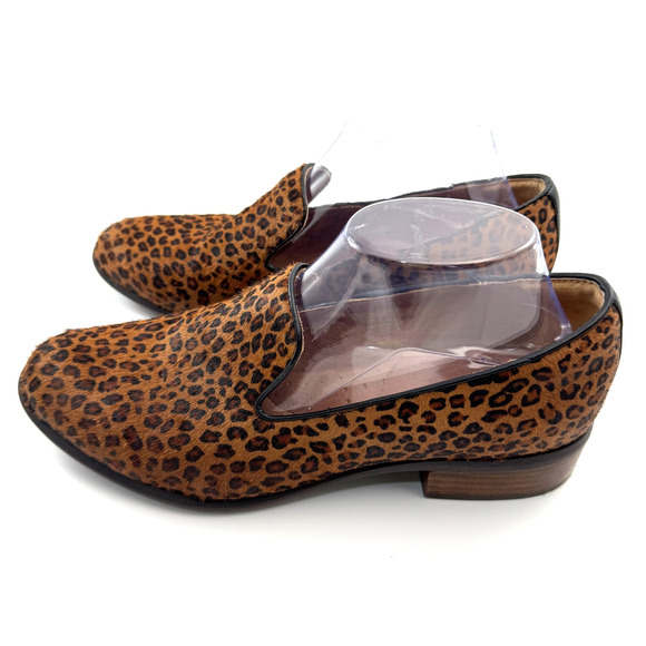 Sofft Leopard Cow hair Leather Beige Black Round Toe Loafer Flat 10 Low Heel EUC - Picture 6 of 9